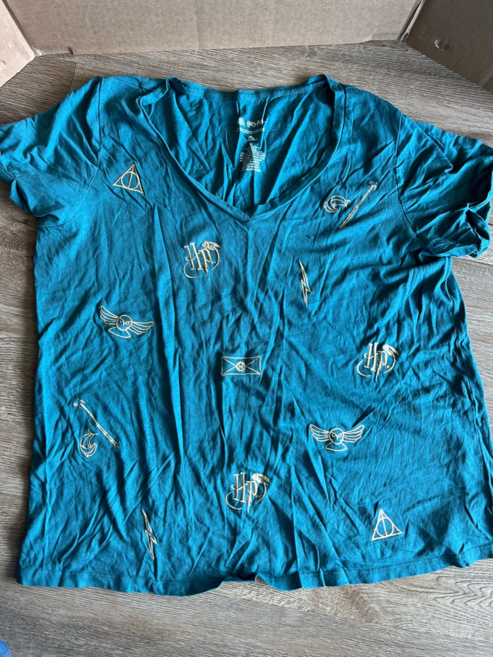 Torrid Teal wizard embroidered Top with gold Wizardry Icons